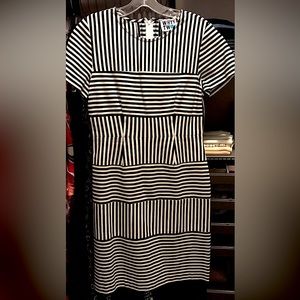 Anthropologie Black and white form fitting contrasting stripe dress